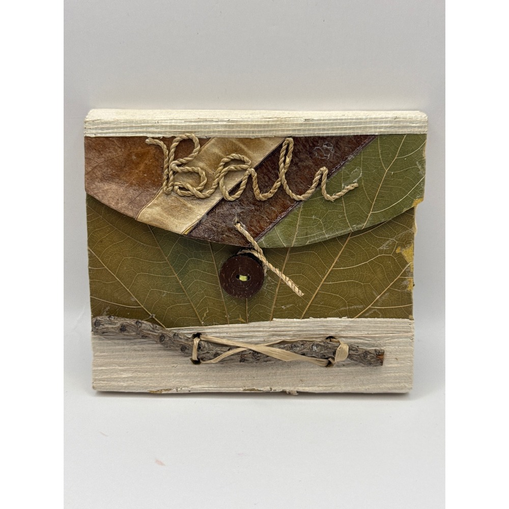 Handmade Bali Leaf‎ Journal Pressed Foliage Notebook Twig Detail Boho Green Tan
